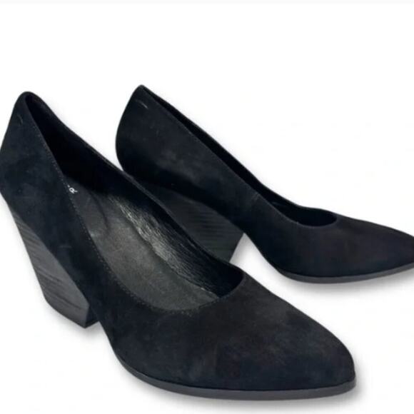 Eileen Fisher "Hawk" Black Suede Pump with Stacked Chunky Heel, Size 9.5 - Picture 2 of 10